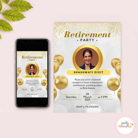 Gold & White Elegant Retirement Invite