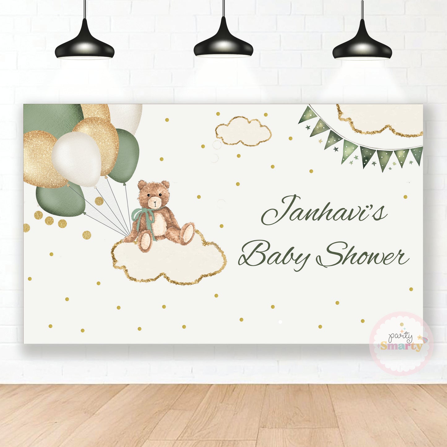 Green Teddy Baby Shower Backdrop