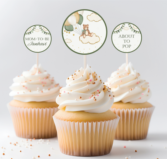 Green Teddy Cupcake Toppers (Set Of 12)