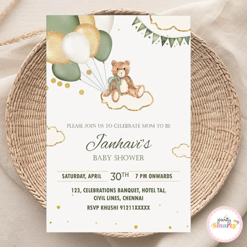 Green Teddy Baby Shower Invite