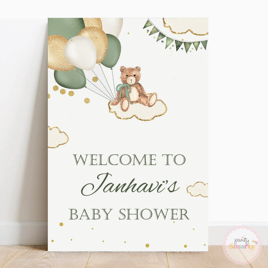 Green Teddy Baby Shower Welcome Board