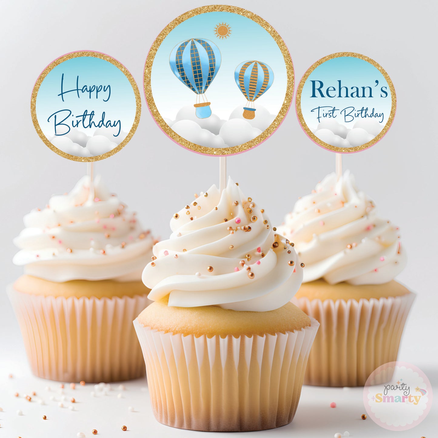 Hot Air Balloon Blue Cupcake Topper