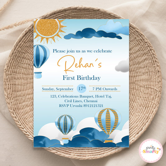 Hot Air Balloon Blue Invite