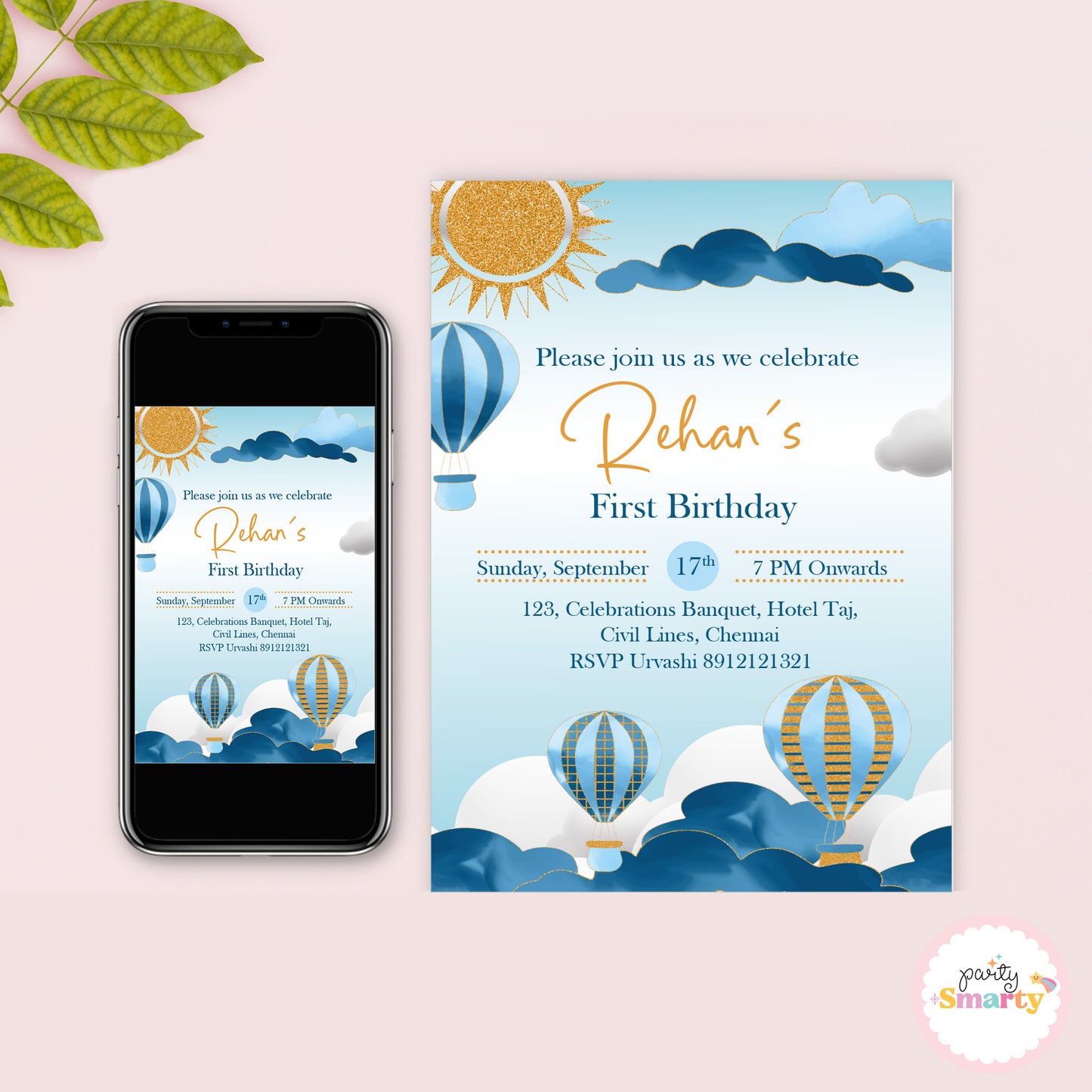 Hot Air Balloon Blue Invite