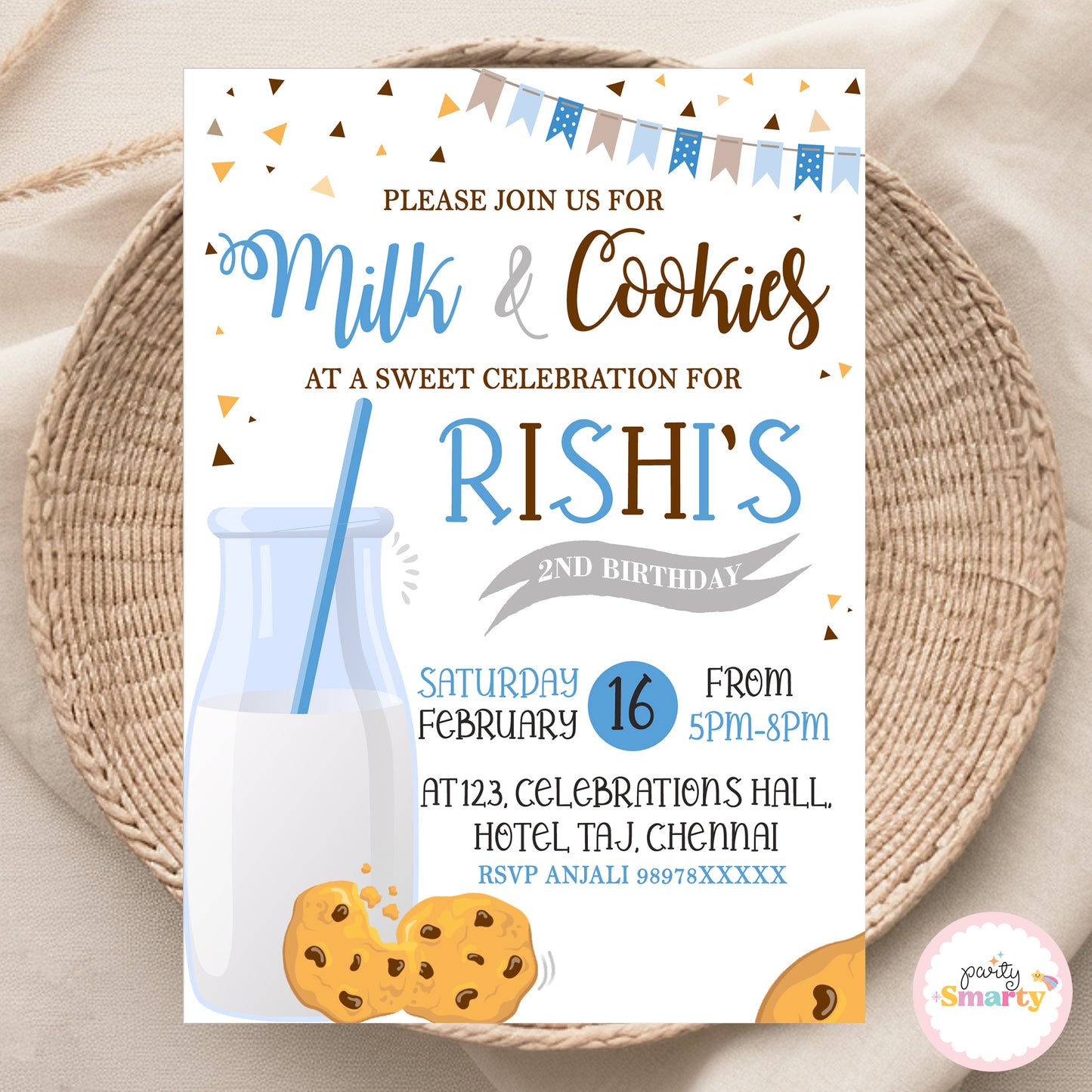 Milk & Cookies Blue Invite