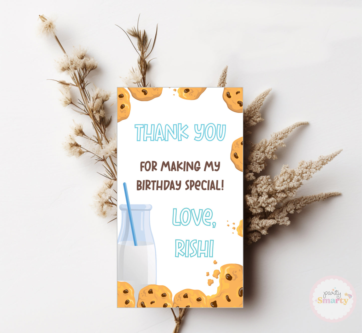 Milk & Cookies Blue Thank You Tags - Set of 22