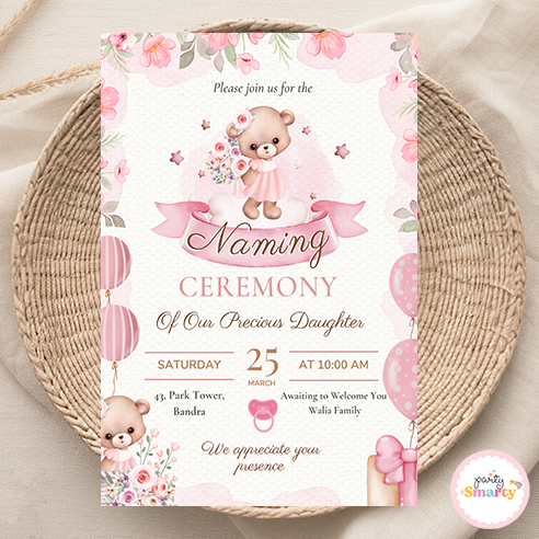 Pink Watercolor Naming Ceremony Invite