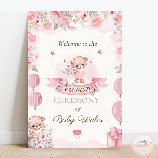 Pink Watercolor Naming Ceremony Welcome Board