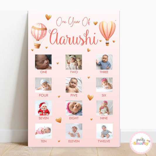 Hot Air Balloon Pink 12 Month Photo Banner