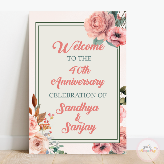 Peach Flower Anniversary Welcome Board