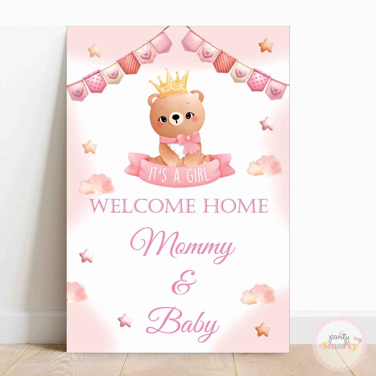 Teddy Girl Baby Welcome - Welcome Board