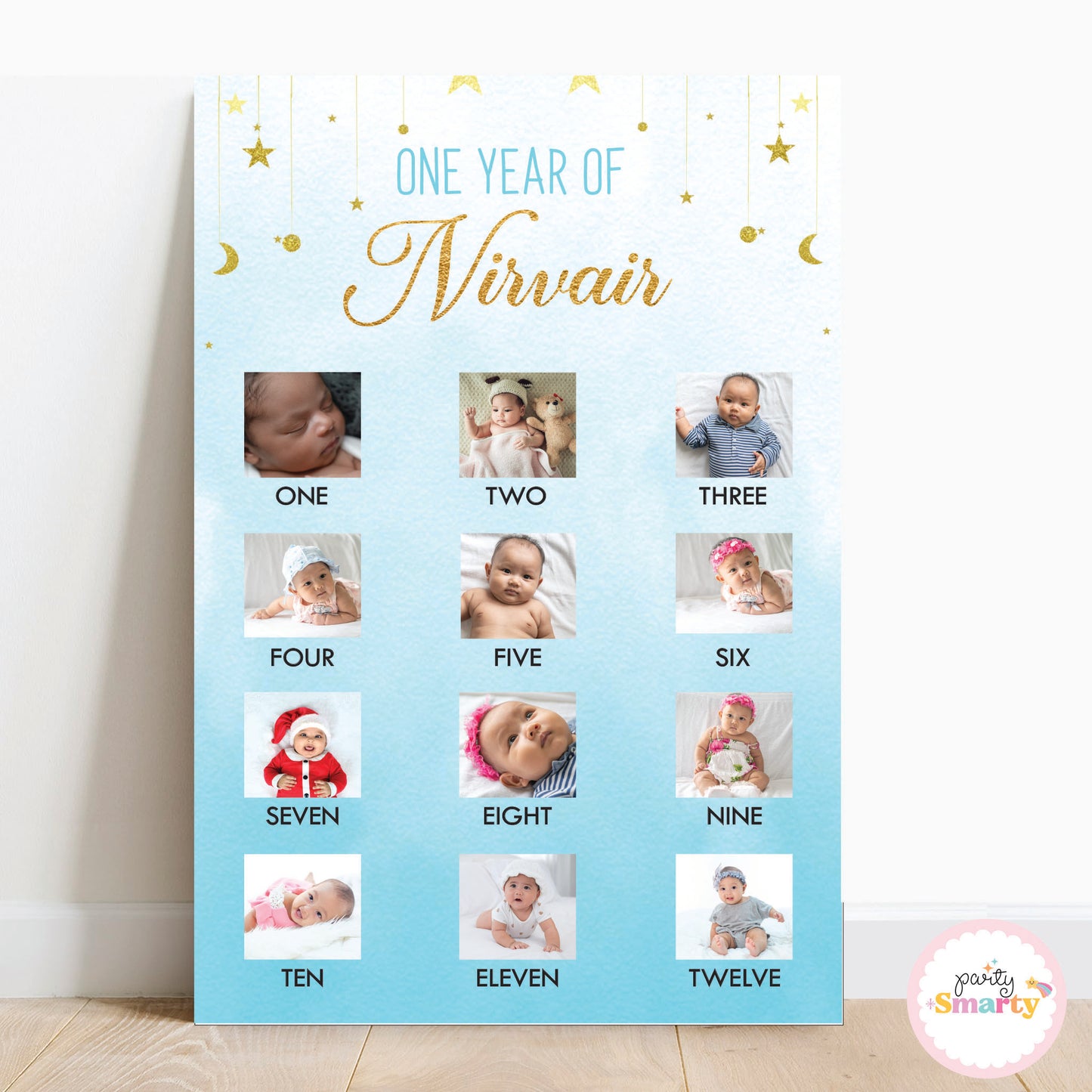 Twinkle Star Blue 12 Month Photo Banner