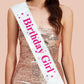 Happy Birthday White With Dark Pink Text Sash