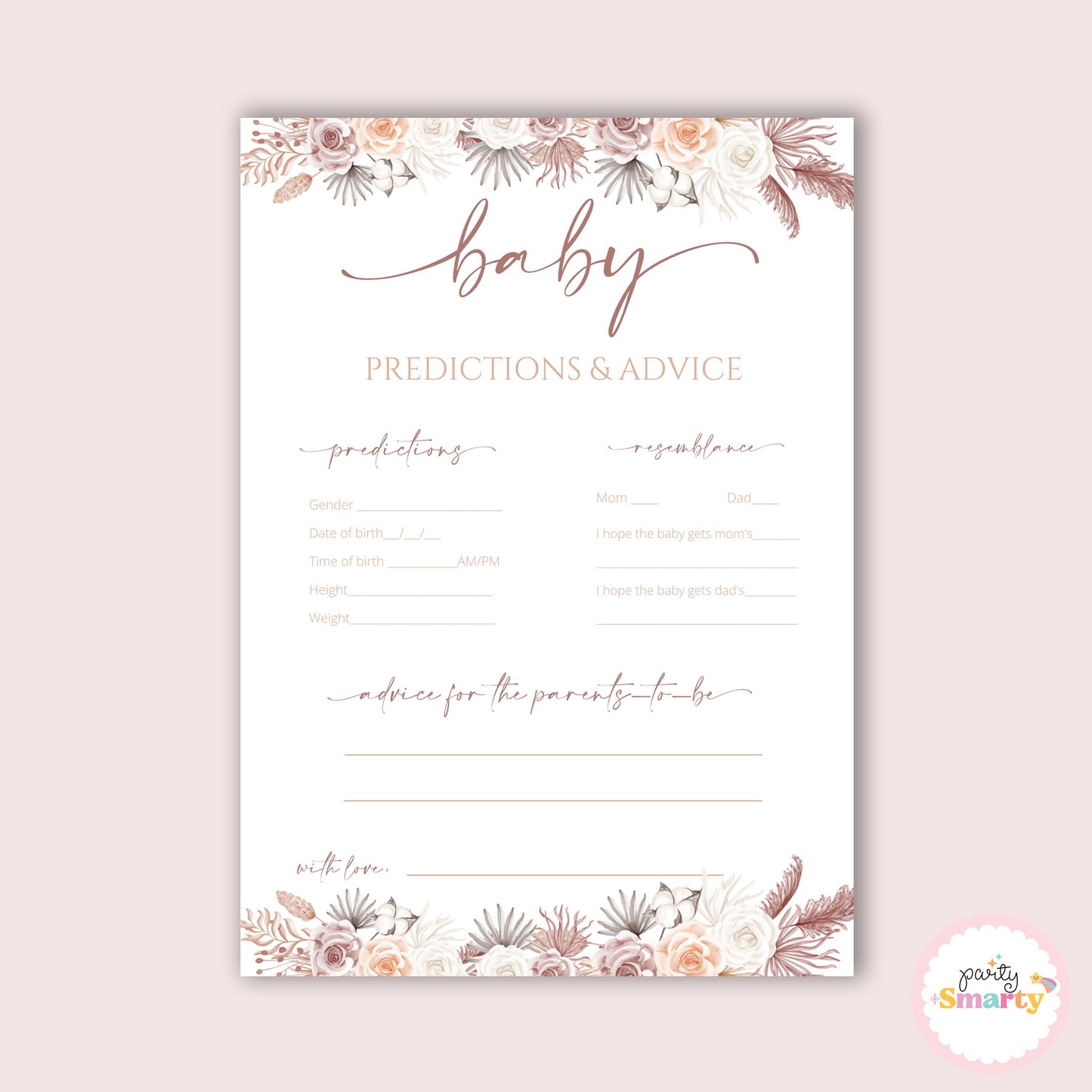 Boho Baby Shower - Advice & predictions game - Set of 10