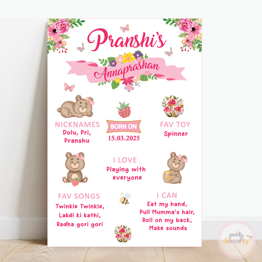 Pink Floral Teddy Annaprashan Chalkboard