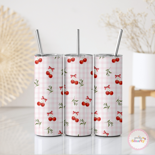White Checks Cherry Skinny Tumbler