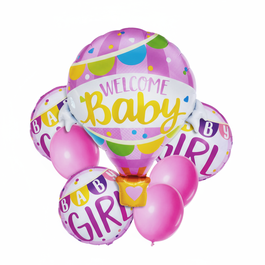 Hot Air Balloon Baby Girl Welcome Foil Theme Balloons (Set of 6)