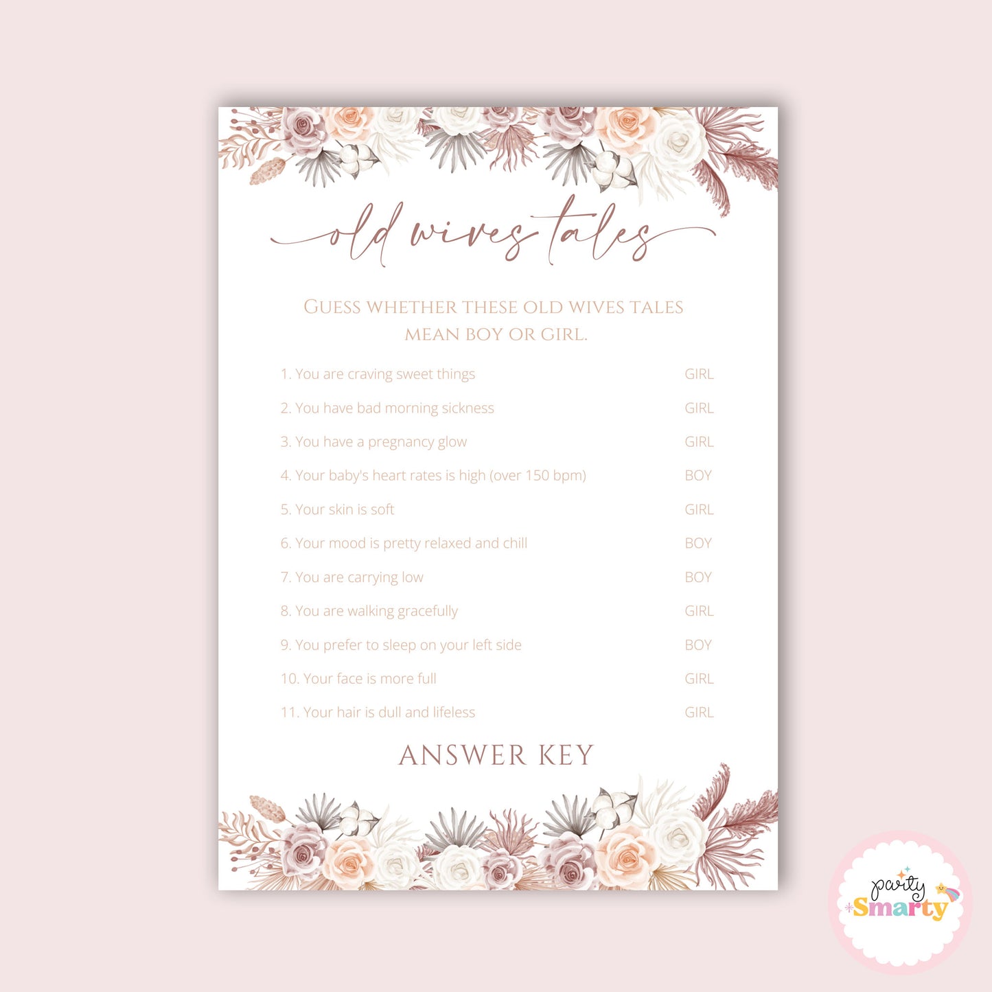 Boho Baby Shower - Old wives tales game - Set of 10