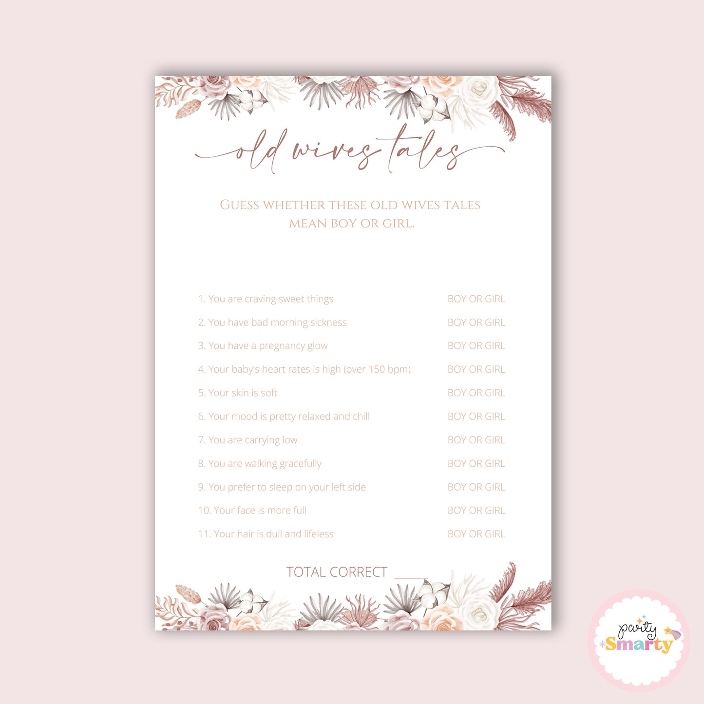 Boho Baby Shower - Old wives tales game - Set of 10