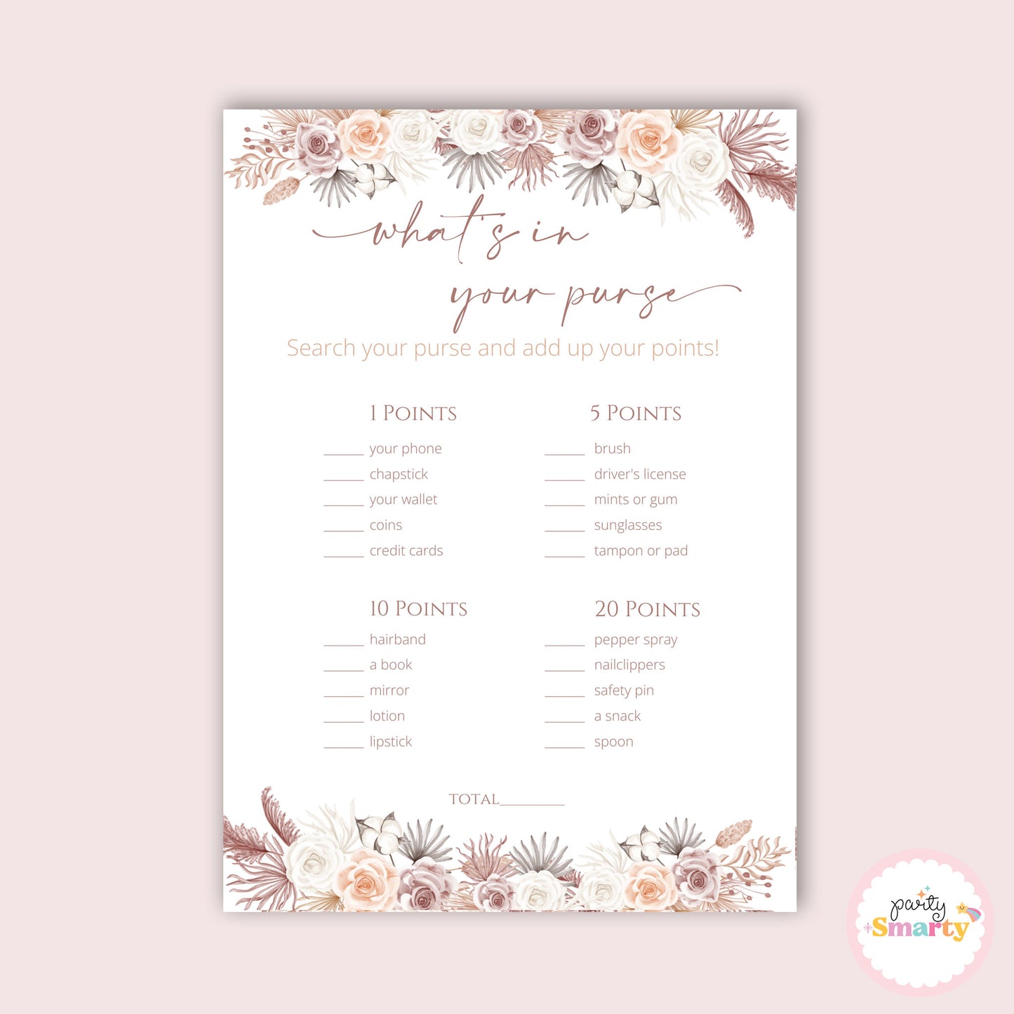 Boho Baby Shower - What's in your purse game - Set of 10