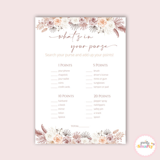 Boho Baby Shower - What's in your purse game - Set of 10