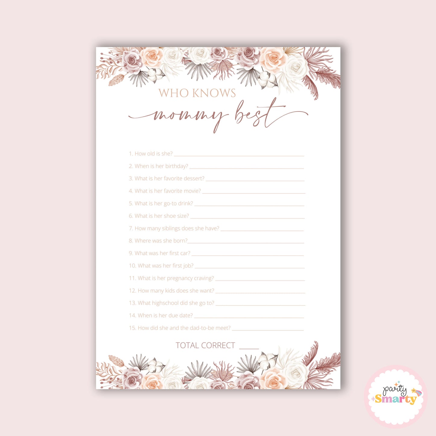 Boho Baby Shower - Who knows mommy best game - Set of 10